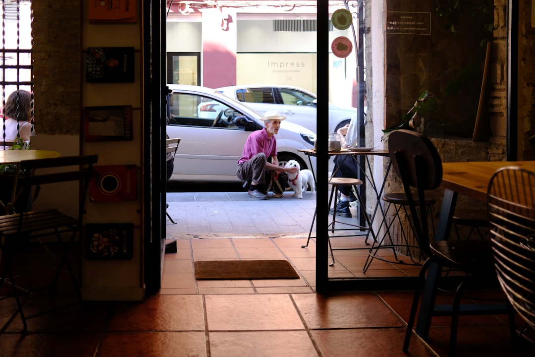 店の入口に座る人と犬。ペット可・車椅子対応の店を AI に「引ける事実」として返させる問題の視覚化